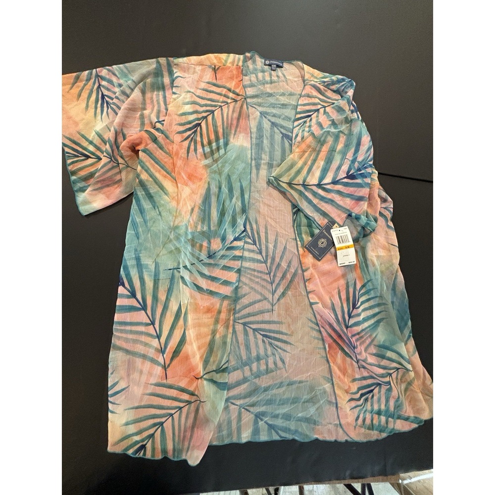 Democracy Aqua Peach Colorful Leaf Print Kimono Women's Swim Cover up S/M
